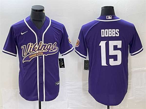 Men%27s Minnesota Vikings #15 Josh Dobbs Purple Cool Base Stitched Baseball Jersey->san francisco 49ers->NFL Jersey